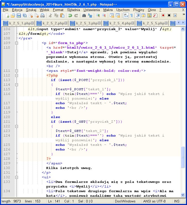 Kod php w dokumencie HTML